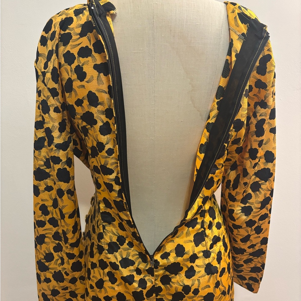Vintage Yellow and Black Pattern Long Sleeve Dress - S - Picture 9 of 14